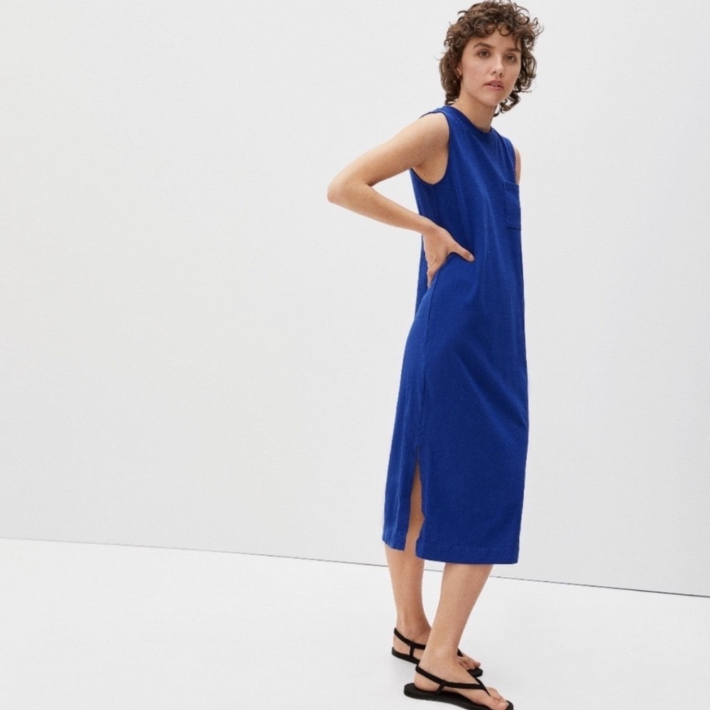 Everlane The Long Weekend Cotton Pocket Midi Dress XS Royal Blue Sleeveless